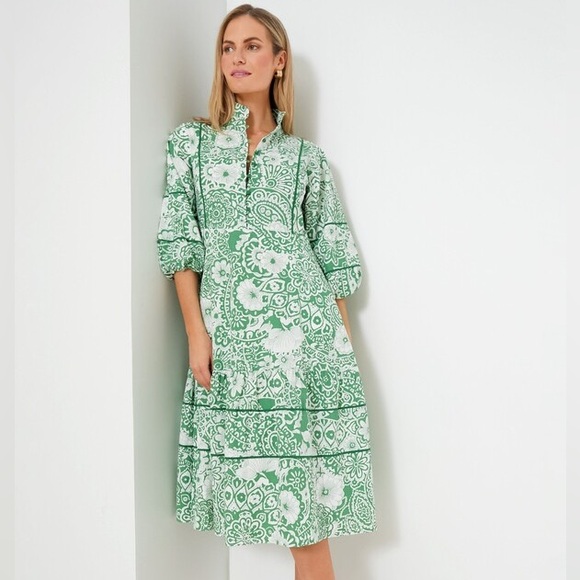 Tuckernuck Dresses & Skirts - Hyacinth House Green and White Floral Hillsborough Midi Dress small